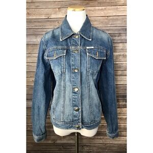 Vintage IZOD Women's Denim Jean Medium Wash Button Up Jacket Coat Sz L